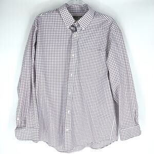 Duluth Trading Company Button Down Shirt White Orange Blue Checks Mens Large